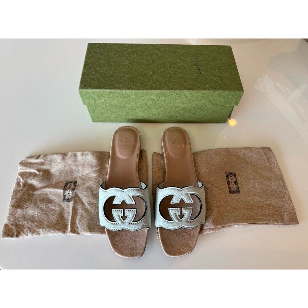 Gucci Women's Salvy Green Interlocking G Cut Out Sandals Size EU 40 Authentic - Picture 6 of 12